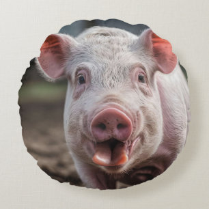 Coussins Ronds Joyeux Poke de langue de porc blanc,