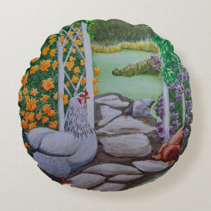 Coussins Ronds Joyeux poulets