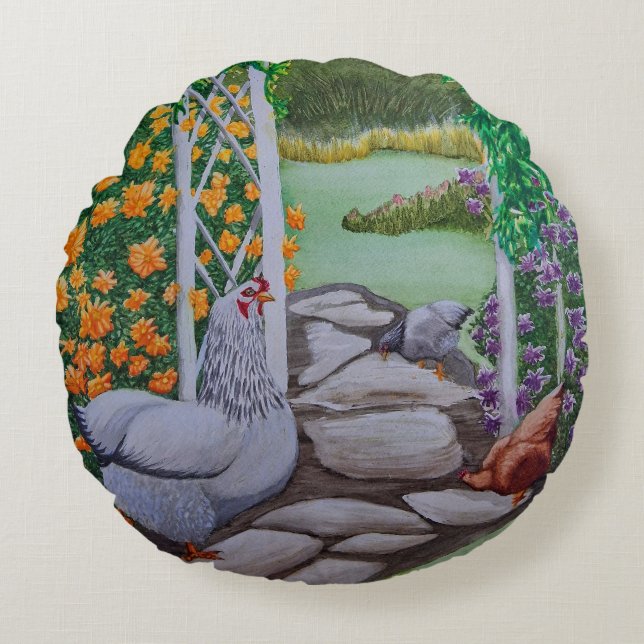 Coussins Ronds Joyeux poulets (Devant)