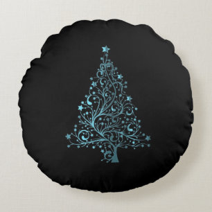 Coussins Ronds Joyeux sapin de Noël étoilé Bleu noir