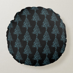 Coussins Ronds Joyeux sapin de Noël étoile noir bleu chic Motif