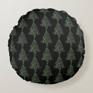 Coussins Ronds Joyeux sapin de Noël étoiles Motif vert noir