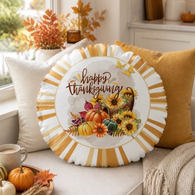 Coussins Ronds Joyeux Thanksgiving (Créateur téléchargé)