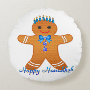 Coussins Ronds Judaïque Hanoukka Gingerbread Homme Menorah
