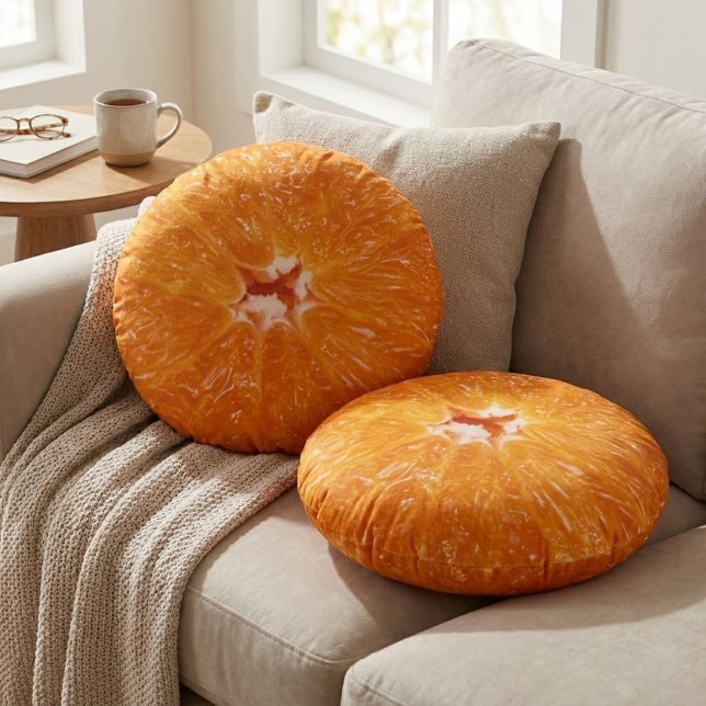 Coussins Ronds Juicy Citrus Fruit Decor - Vibrant Orange Slice (Créateur téléchargé)