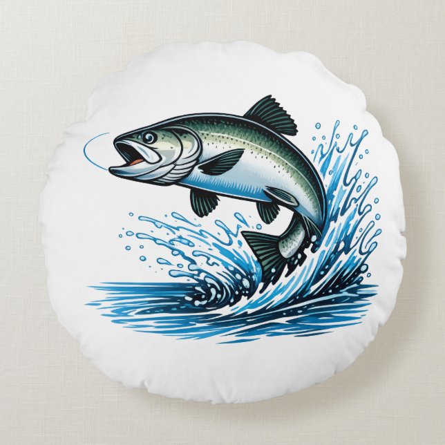Coussins Ronds Jumping Salmon Splash Gift for Fisherman Art (Devant)