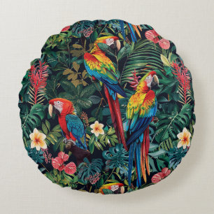 Coussins Ronds Jungle de perroquets
