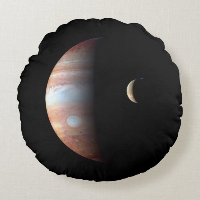 Coussins Ronds Jupiter Géant Gaz Planète & Io Galilée Lune (Devant)