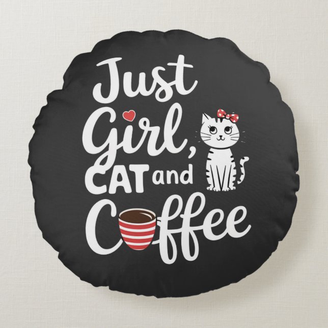 Coussins Ronds Juste Fille Chat Et Café (Devant)