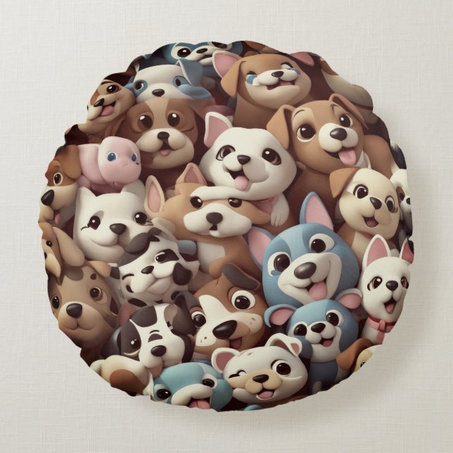 Coussins Ronds Juste un tas de chiots (Devant)
