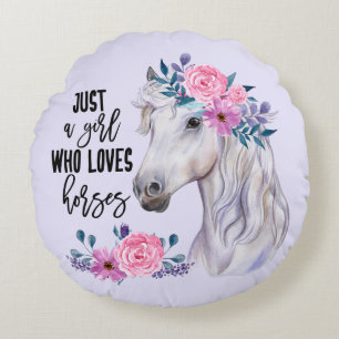 Coussins Ronds Juste une fille qui aime les chevaux - (Lavendar)