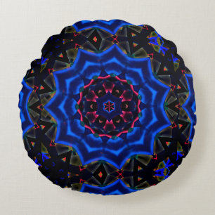 Coussins Ronds Kaleidoscope avec cercle, dégradé saumon à bleu