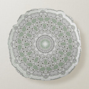 Coussins Ronds Kaleidoscope Fractal Mandala - vert gris