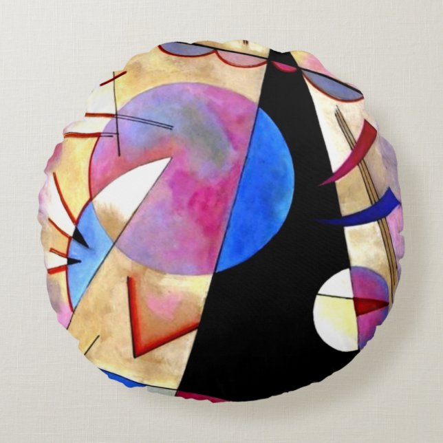Coussins Ronds Kandinsky - Cubisme Abstrait avec Roses et Bleus (Devant)