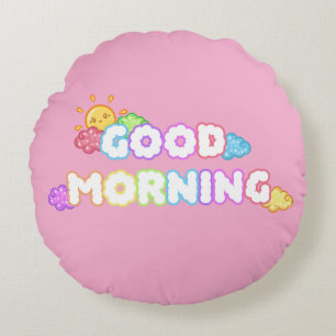 Coussins Ronds Kawaii Bonjour Soleil & Nuages Arc-en-Ciel