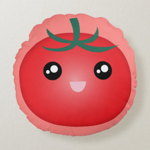 Coussins Ronds Kawaii Cute Happy Face Tomate Cartoon