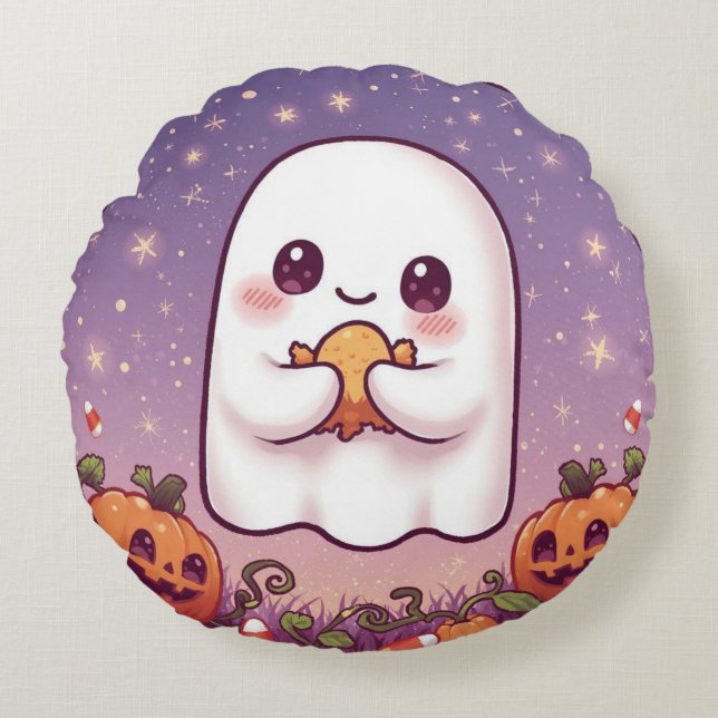 Coussins Ronds Kawaii Ghost Round Pillow 💜👻 (Devant)