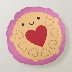 Coussins Ronds Kawaii Jammie Dodger Biscuit réversible