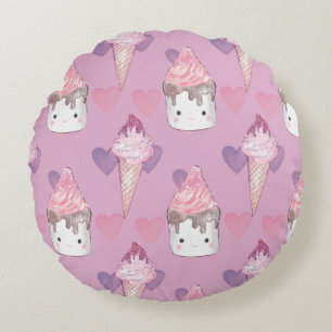 Coussins Ronds Kawaii Marshmallow & Motif de crème glacée