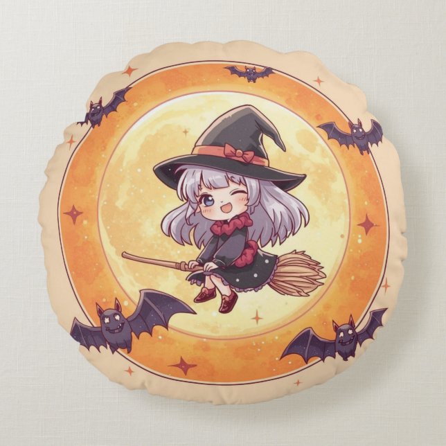 Coussins Ronds Kawaii Witch Round Pillow  (Devant)