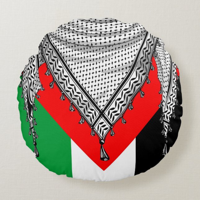 Coussins Ronds Keffiyeh Écharpe palestinienne tissu traditionnel (Devant)