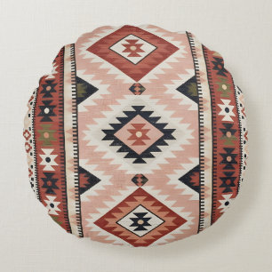 Coussins Ronds Kilim Tribal Sud-Ouest Géométrique en Terracotta