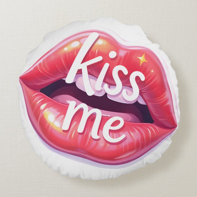 Coussins Ronds Kiss Me Glossy Red Lips Art Illustration (Dos)