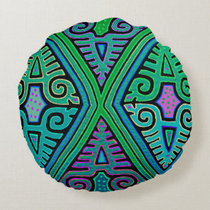 Coussins Ronds Kuna Indian Diamond Mola