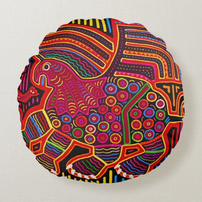 Coussins Ronds Kuna Indian Friendly Dragon (Devant)