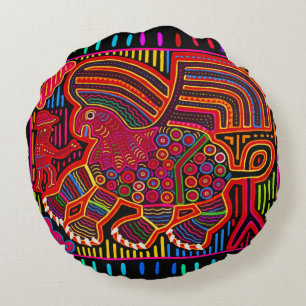 Coussins Ronds Kuna Indian Friendly Dragon