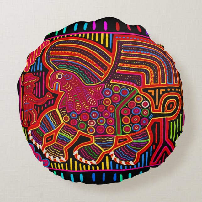 Coussins Ronds Kuna Indian Friendly Dragon Mola (Dos)