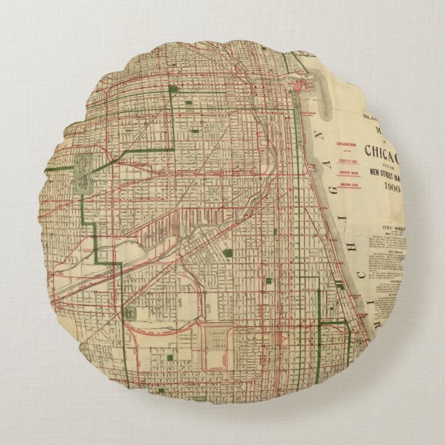 Coussins Ronds La carte de Blanchard de Chicago (Devant)