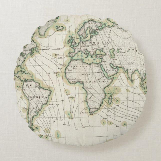 Coussins Ronds La déclinaison magnétique du monde (Devant)
