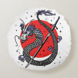 Coussins Ronds La défiance du dragon : une œuvre d'art chinoise m
