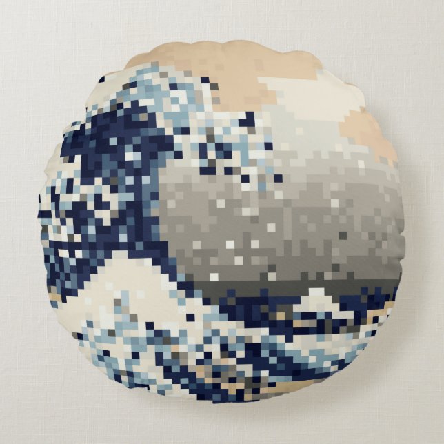 Coussins Ronds La Grande vague au large de Kanagawa 8 bits Pixel  (Devant)
