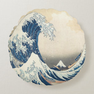 Coussins Ronds La Grande vague au large de Kanagawa Ukiyo-e Japon
