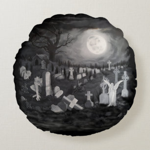 Coussins Ronds La nuit sur le cimetière - Angel avec Diable