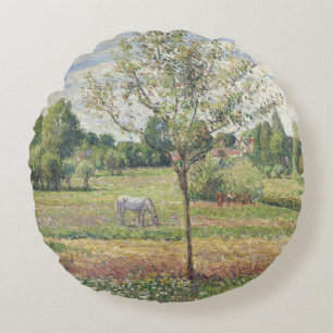 Coussins Ronds La Prairie au cheval gris, Eragny, Peinture à l'hu