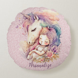 Coussins Ronds La princesse Unicorne dort dans les fleurs Parties