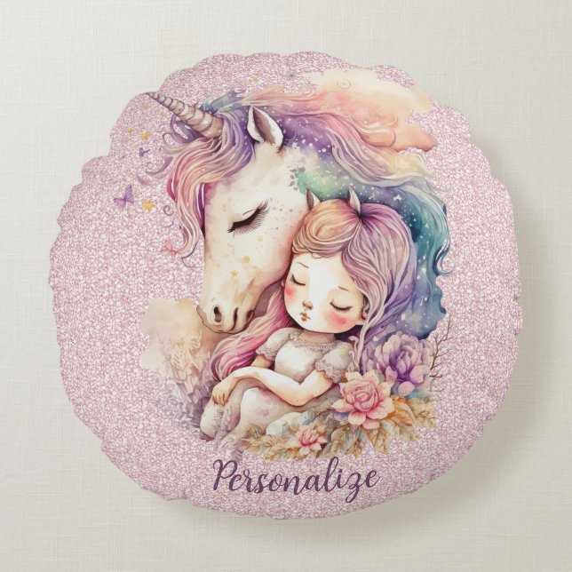 Coussins Ronds La princesse Unicorne dort dans les fleurs Parties (Devant)