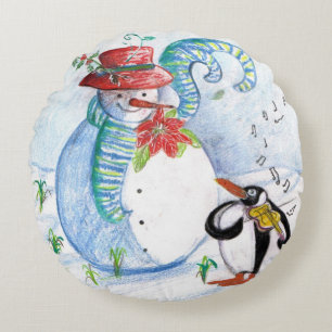 COUSSINS RONDS LA SÉRÉNADE HIVERNALE DE SNOWMAN ET PENGUIN