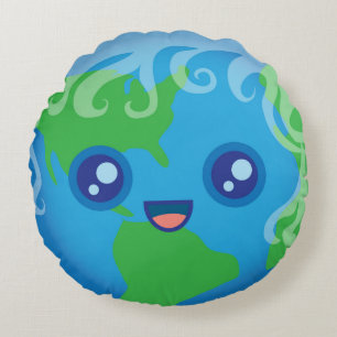 Coussins Ronds La terre mignonne de planète de Kawaii
