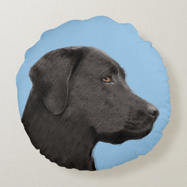 Coussins Ronds Labrador Retriever Black Peinture Original Chien A (Dos)