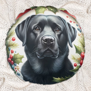 Coussins Ronds Labrador Retriever Holiday Wreath Christmas Chien