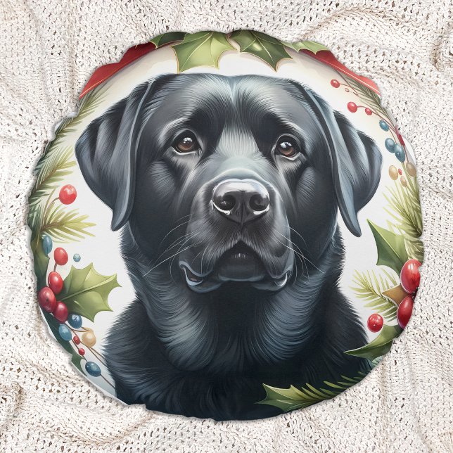 Coussins Ronds Labrador Retriever Holiday Wreath Christmas Chien (Créateur téléchargé)