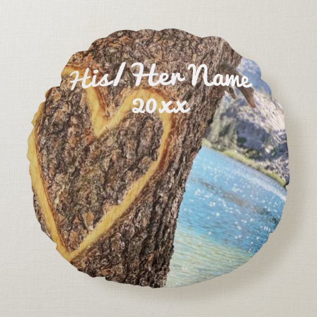 Coussins Ronds Lac Tahoe Blue Water Tree Heart Love (Devant)