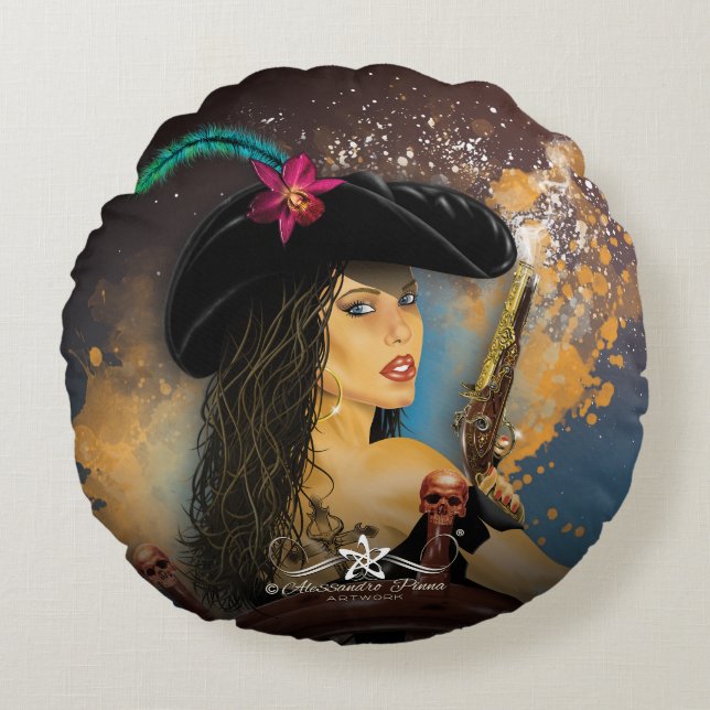 Coussins Ronds Lady Black Corsair (Devant)