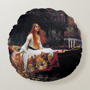 Coussins Ronds Lady Of Shallot sur le bateau JW Waterhouse Art Th