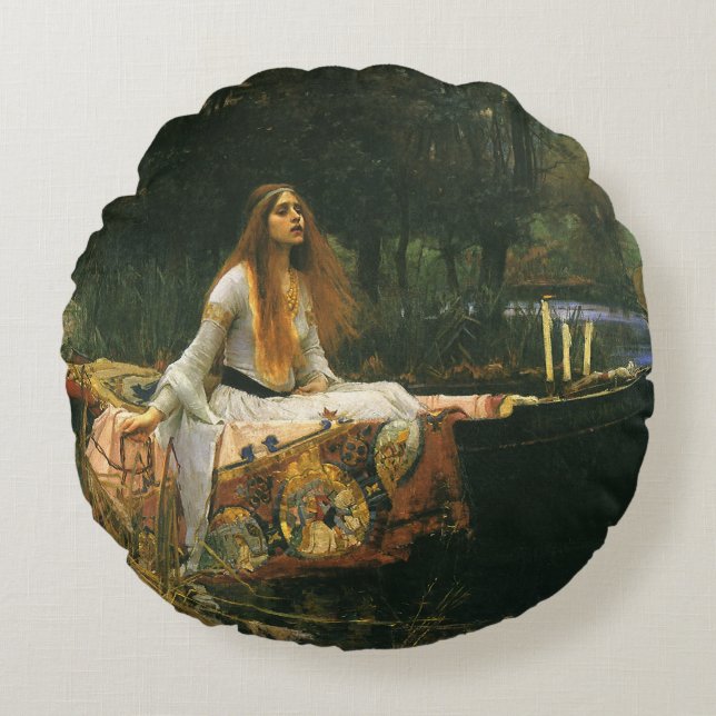 Coussins Ronds Lady Shalott On Boat par John William Waterhouse (Devant)