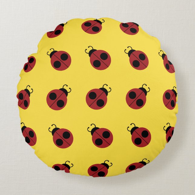 Coussins Ronds Ladybug 60s rétro cool rouge jaune (Devant)
